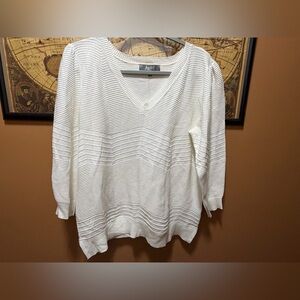 Marled Reunited Cream V-Neck Sweater Textured Size Large New
